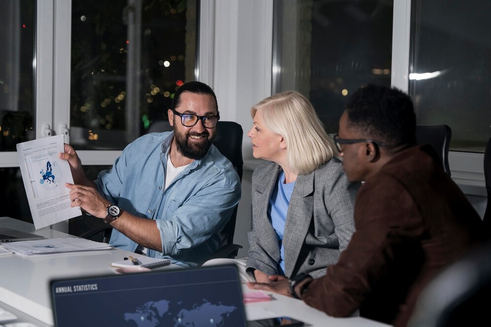 Marketing team collaborating on digital strategy